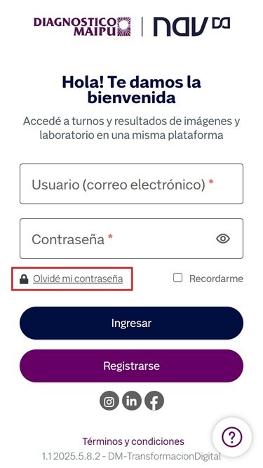 Paso 1 para restablecer contraseña